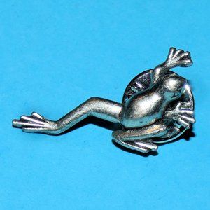 Vintage Signed CLIFT Frog Pin Brooch Lapel Toad Amphibian Animal Silver Tone